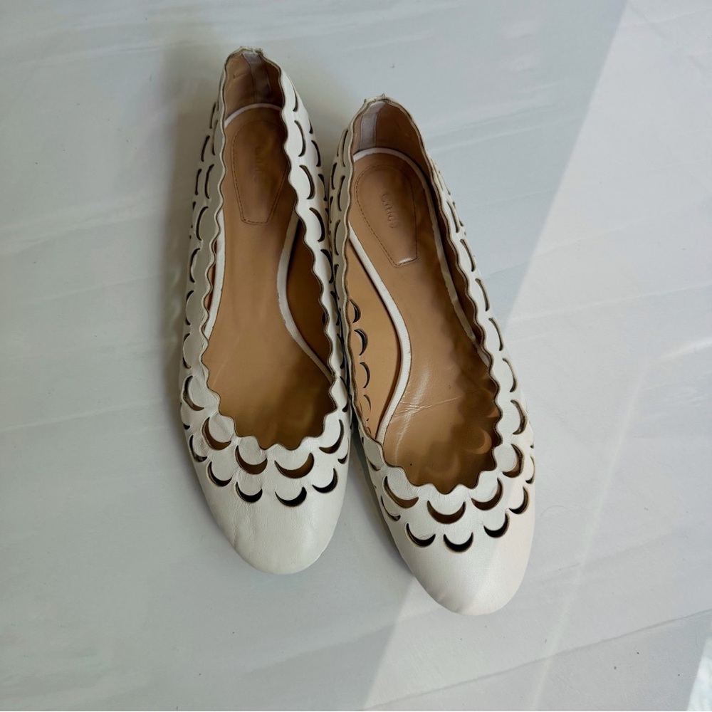 $750 Chloe Ivory ecru summer ballet flats 37